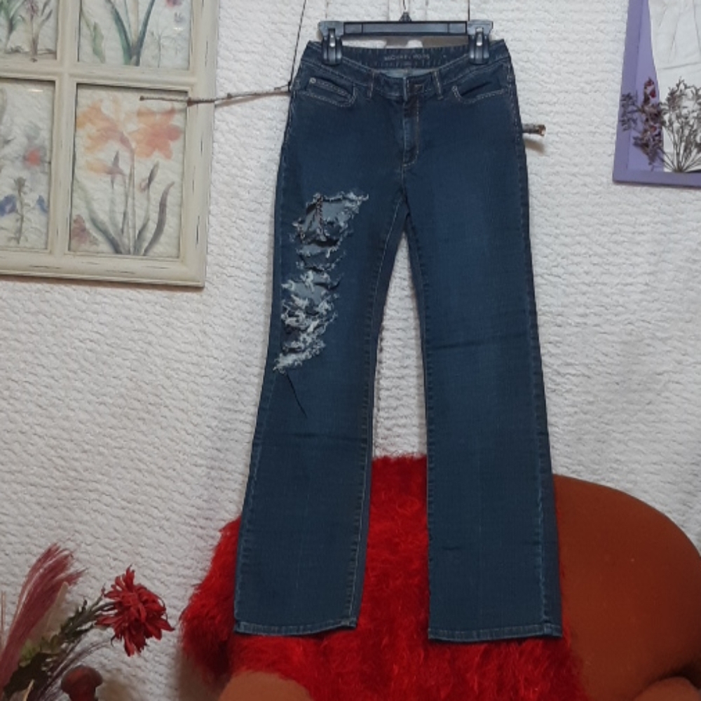 Womens Jeans Sz 4 Demolished destroyed MICHAEL KORS Ripped bluejeans B12